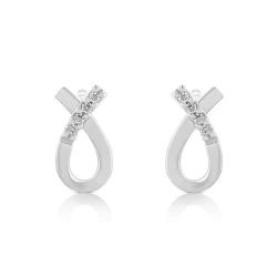 9ct White Gold & Diamond Looped Ribbon Earrings