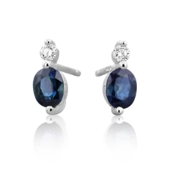 9ct White Gold Oval Sapphire & Diamond Earrings