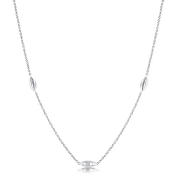 9ct White Gold Trace Chain & Marquise Bead Necklace