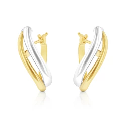 9ct Yellow & White Gold Wave Hoop Earrings