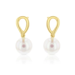 9ct Yellow Gold Loop Pearl Earrings