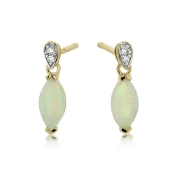 9ct Yellow Gold Opal & Diamond Drop Earrings