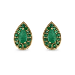9ct Yellow Gold Teardrop Emerald Stud Earrings