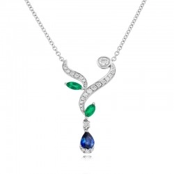 18ct White Gold Diamond, Sapphire & Emerald Necklet					