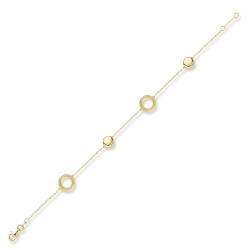 9ct Yellow Gold Trace & Open Beaded Circle Link Bracelet					