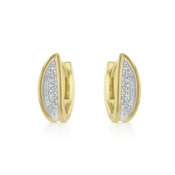 Curved Marquise 14ct Yellow Gold 0.14ct Diamond Hoop Earrings