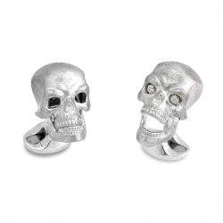 Deakin & Francis Sterling Silver Skull Cufflinks With Diamond Eyes