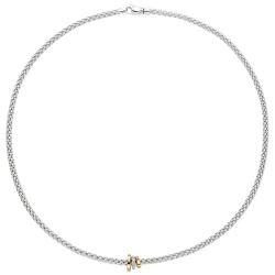 Fope Prima White Gold Necklace with Rose Gold Diamond Rondels