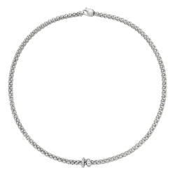 Fope Solo White Gold Rondel Necklace with Diamond Pave