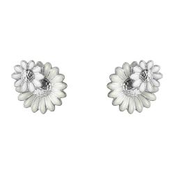 Georg Jensen Silver White & Cream Enamel Layered Daisy Stud Earrings
