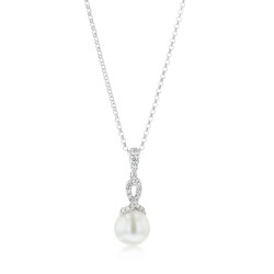 18ct White Gold Freshwater Pearl & Diamond Ribbon Pendant