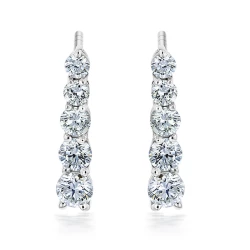 Platinum & Graduated Diamond Row Design Drop Earrings - 0.79ct
