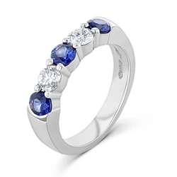 Platinum 0.86ct Sapphire & 0.50ct Diamond Five Stone Ring