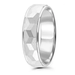 Platinum Satin & Polished 6mm Facet Design Wedding Ring