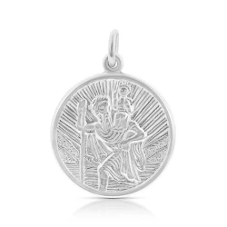 Silver 17mm Round St Christopher Pendant