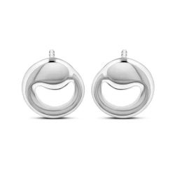Silver Open Tapered Swirl Circle Stud Earrings
