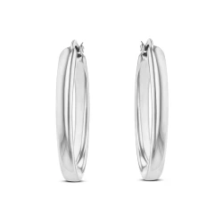 Silver Oval Angled Hoop Style Earrings