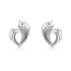 Silver Satin & Polished Concave Abstract Design Stud Earrings