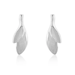 Silver Satin & Polished Double Leaf Stud Earrings