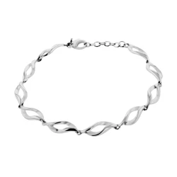 Silver Satin & Polished Twisted Marquise Link Bracelet