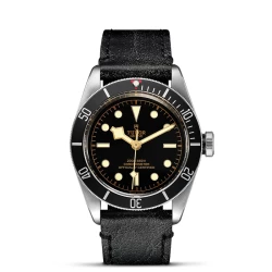 TUDOR Black Bay 41mm Black Dial Leather Strap Watch