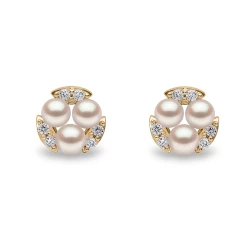 Yoko Sleek Collection 18ct Yellow Gold Akoya Pearl & Diamond Round Stud Earrings