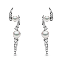 Yoko London Sleek 18ct White Gold Akoya Pearl & Diamond Drop Style Earrings
