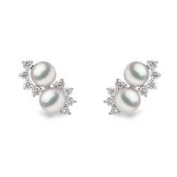 Yoko London Sleek 18ct White Gold Akoya Pearl & Diamond Wave Stud Earrings
