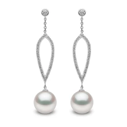 Yoko London Trend 18ct White Gold Freshwater Pearl & Diamond Open Tear Drop Earrings
