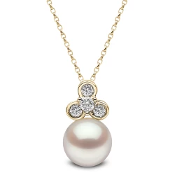 Yoko Trend Collection 18ct Yellow Gold Freshwater Pearl & Diamond Trefoil Pendant Necklace